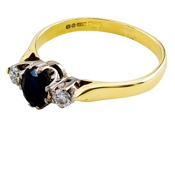 18ct gold Sapphire/Diamond 3 stone Ring size M